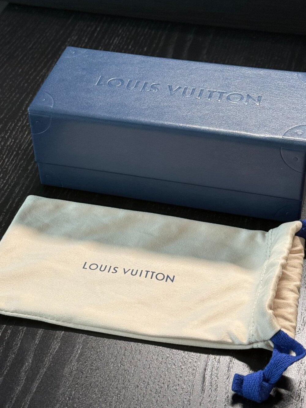 Authentic Louis Vuitton Sunglasses Case and Dust Bag Pouch Only Blue Cream